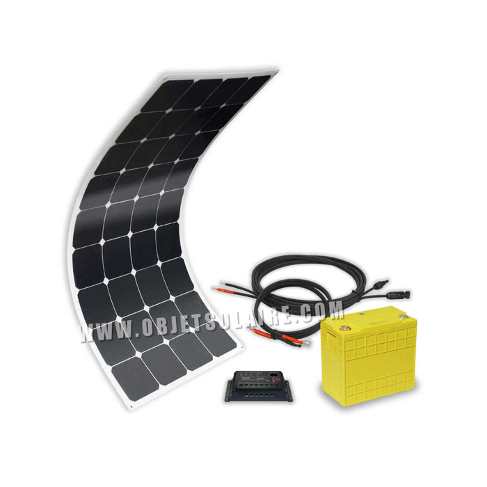 Kit panneau solaire 100W Poly 12V av régulateur 10A et batterie à
