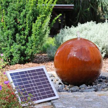 Photo Fontaine Solaire Boule Acier Corten Batterie et Led 