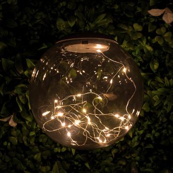 Guirlande lumineuse solaire LED extérieur lampe solaire décoration jardin  en forme de boule effet flamme, plastique noir, LED blanc chaud, L 200 cm,  terrasse